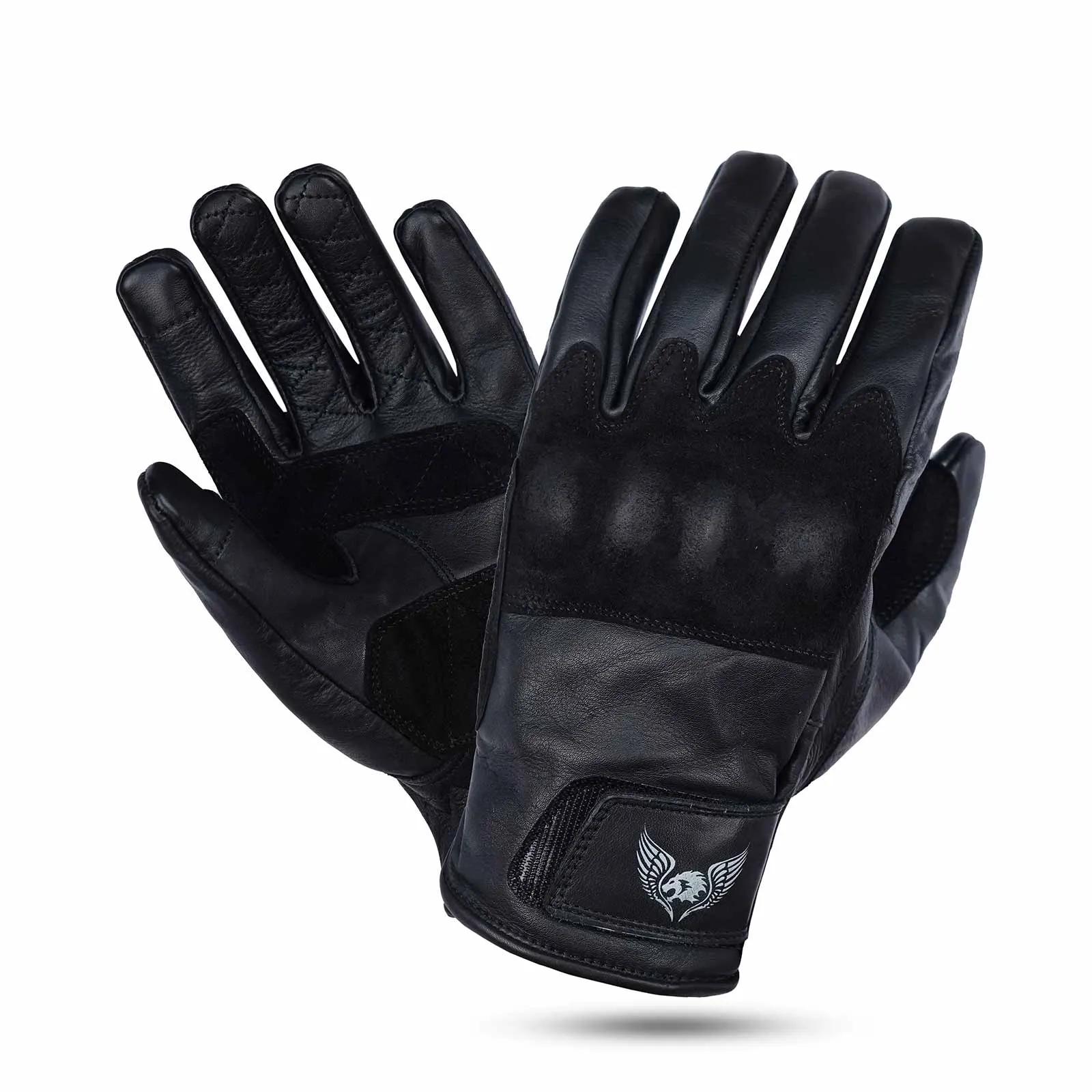 CE Certified Black Leather Motorcycle Gloves