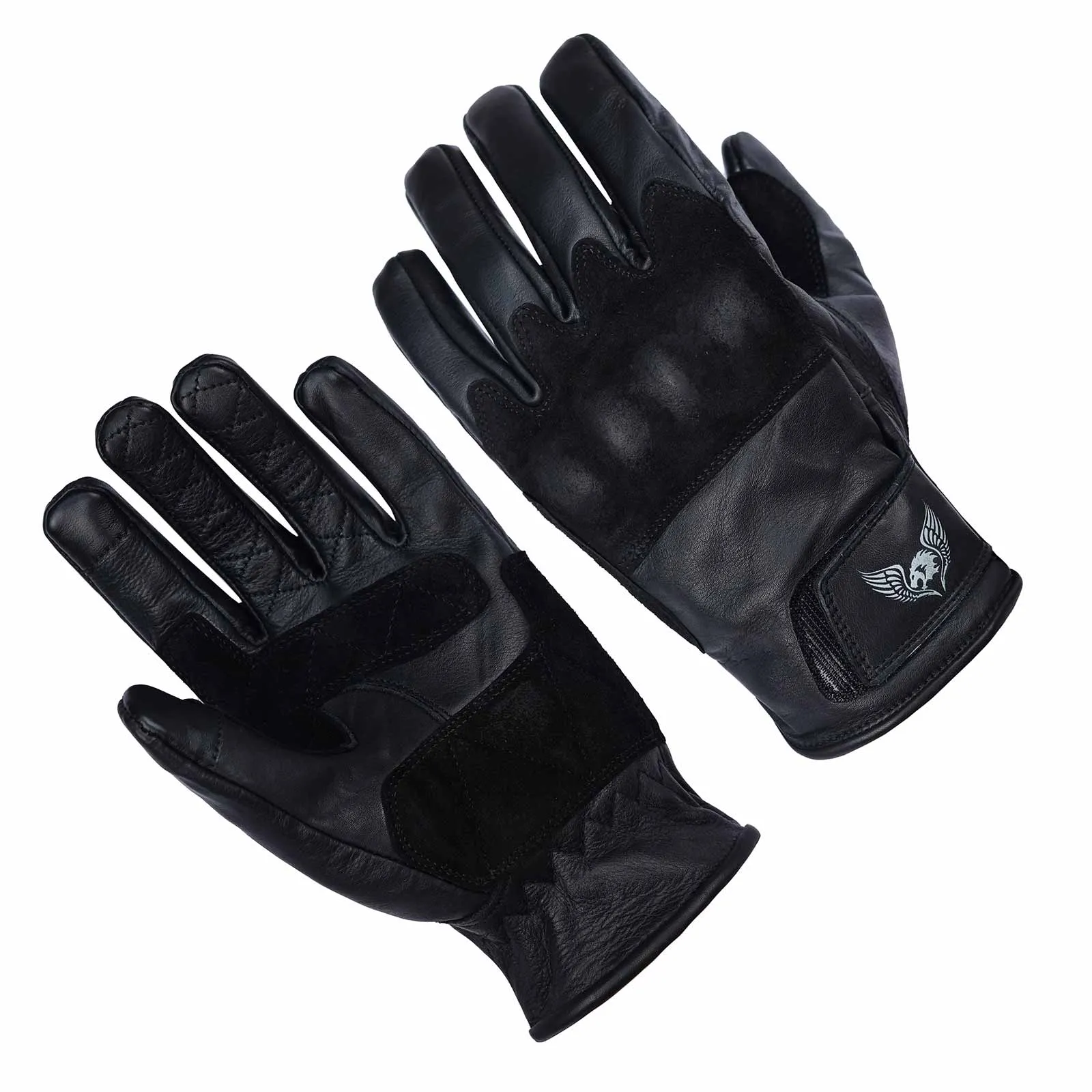 CE Certified Black Leather Motorcycle Gloves