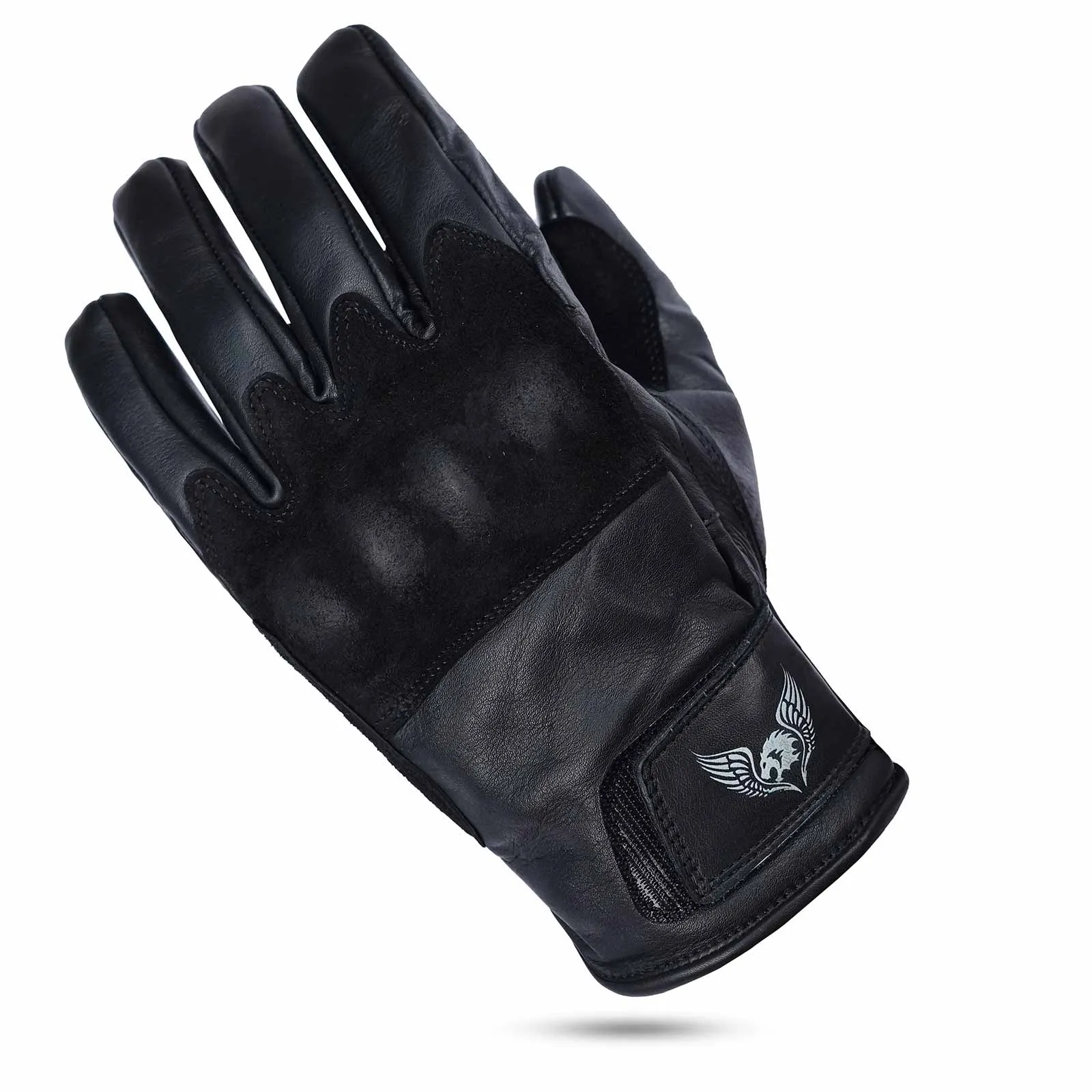 CE Certified Black Leather Motorcycle Gloves