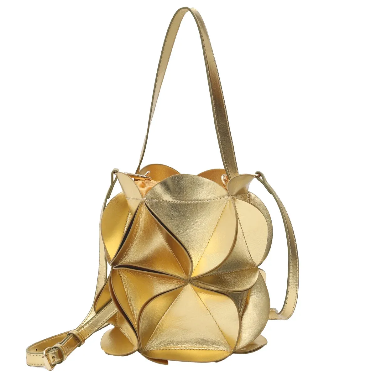 CEZIRA Women Fashion Niche Design Bucket Shoulder Bag PU Vegan Leather Cute Petal Patchwork Drawstring Cross Body Handbag Purses