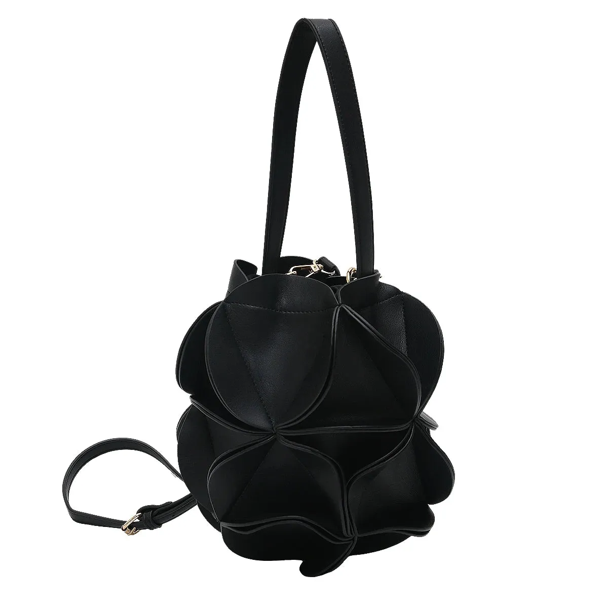 CEZIRA Women Fashion Niche Design Bucket Shoulder Bag PU Vegan Leather Cute Petal Patchwork Drawstring Cross Body Handbag Purses
