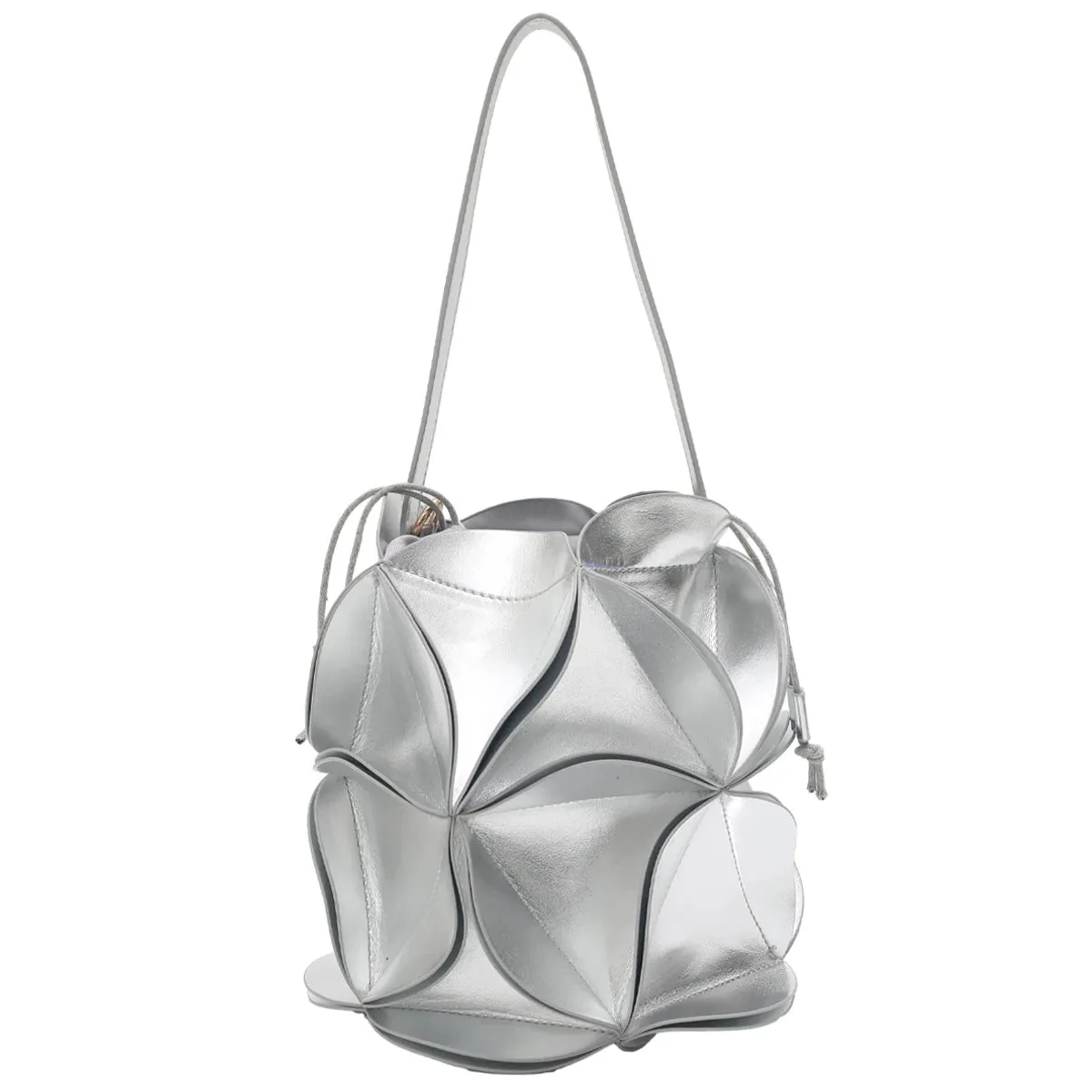 CEZIRA Women Fashion Niche Design Bucket Shoulder Bag PU Vegan Leather Cute Petal Patchwork Drawstring Cross Body Handbag Purses