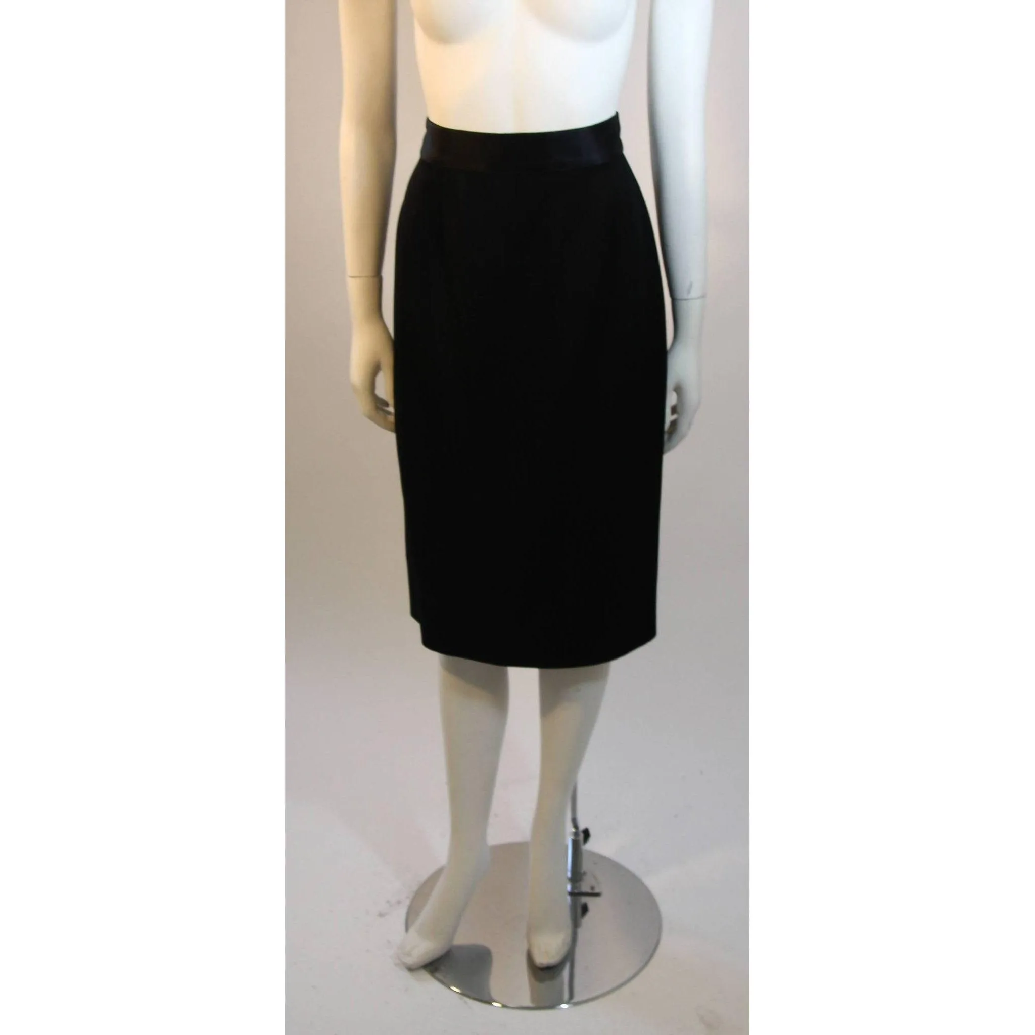 CHANEL 1990's Black Wool Silk Ribbon Jacket and Skirt Suit | Size FR 36