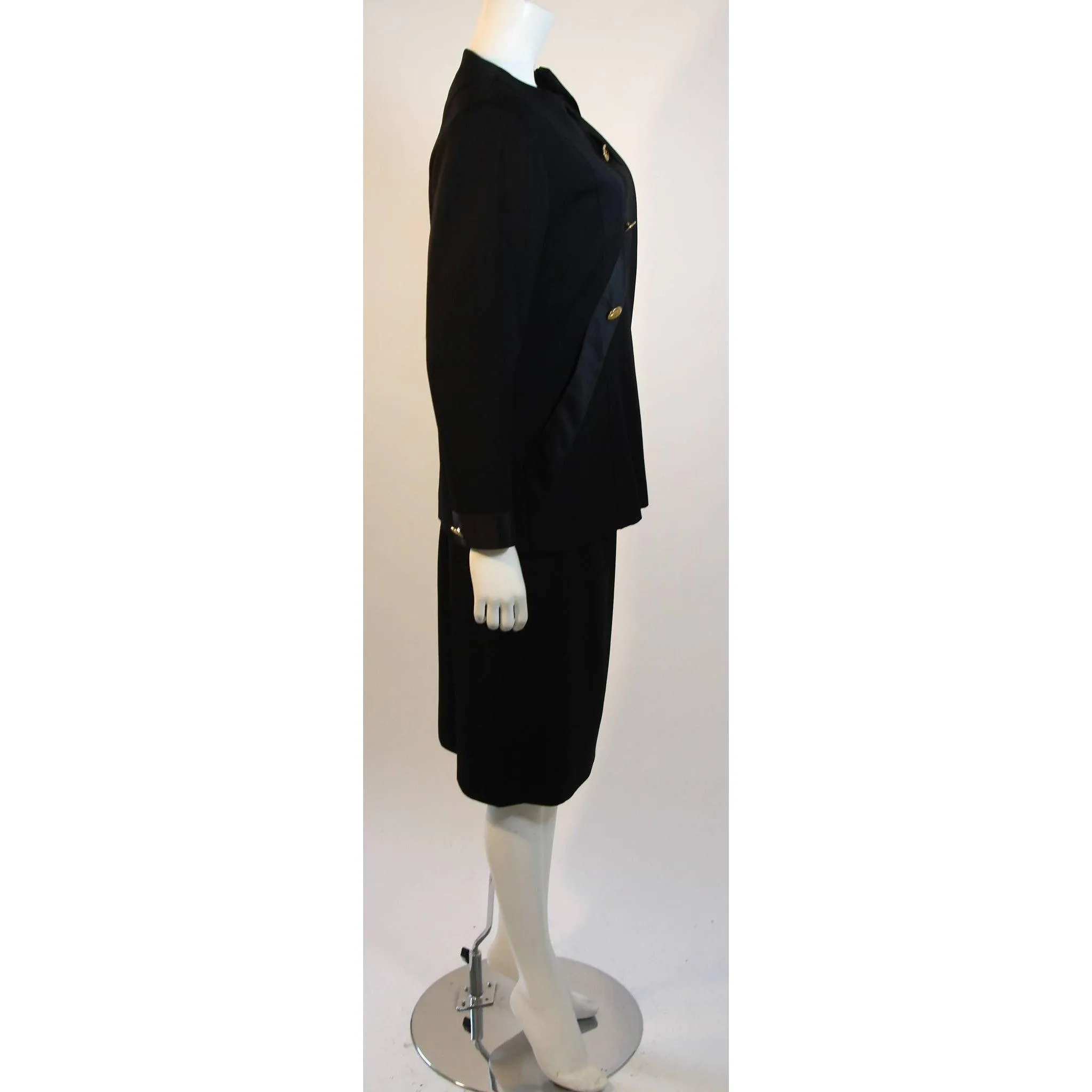 CHANEL 1990's Black Wool Silk Ribbon Jacket and Skirt Suit | Size FR 36