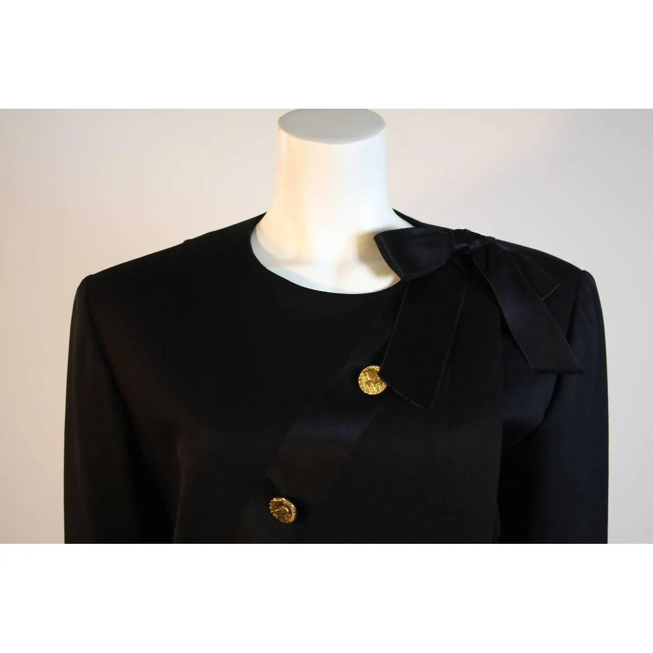 CHANEL 1990's Black Wool Silk Ribbon Jacket and Skirt Suit | Size FR 36