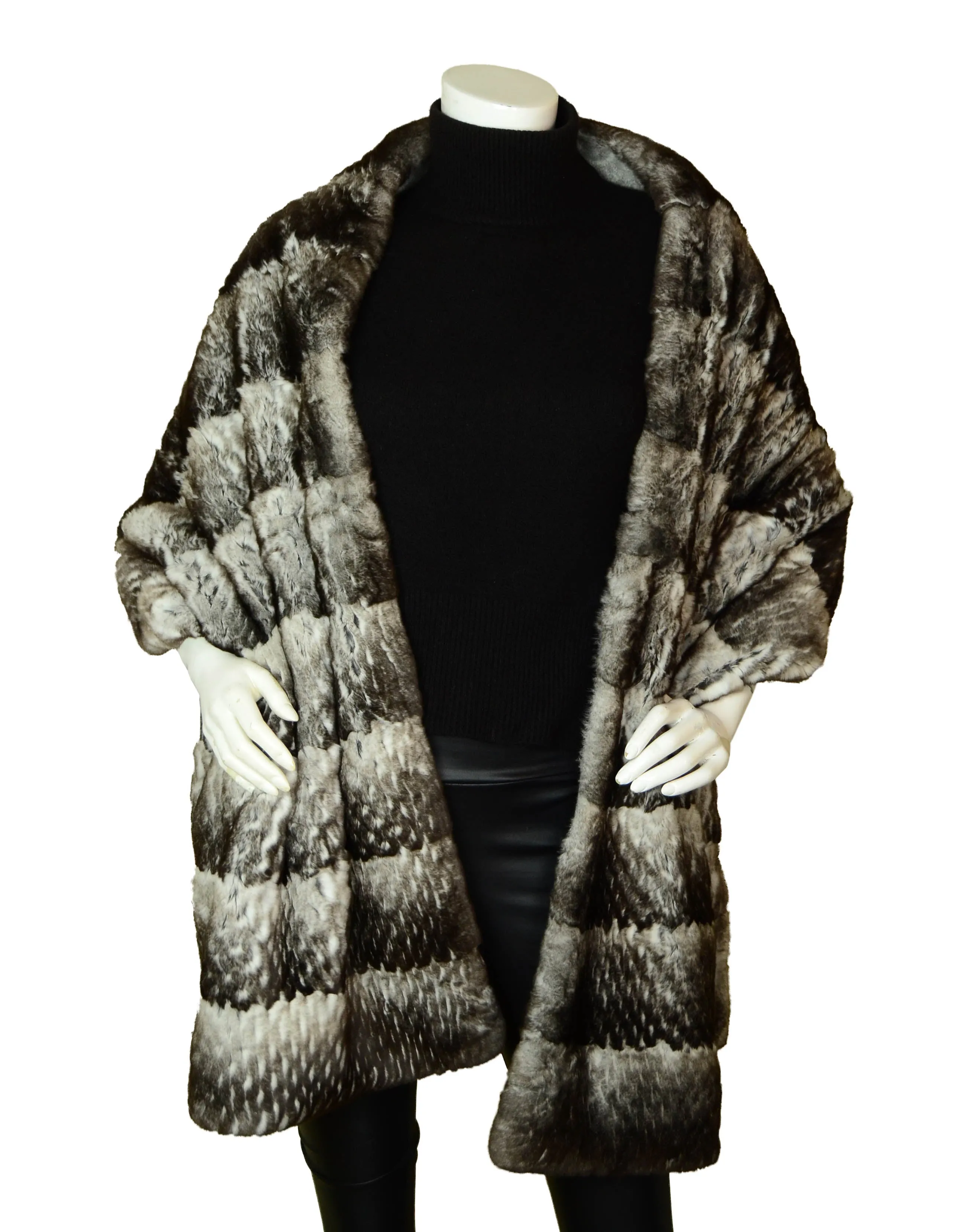 Chanel 78.5" Orylag Rabbit Fur & Cashmere Stole/Throw