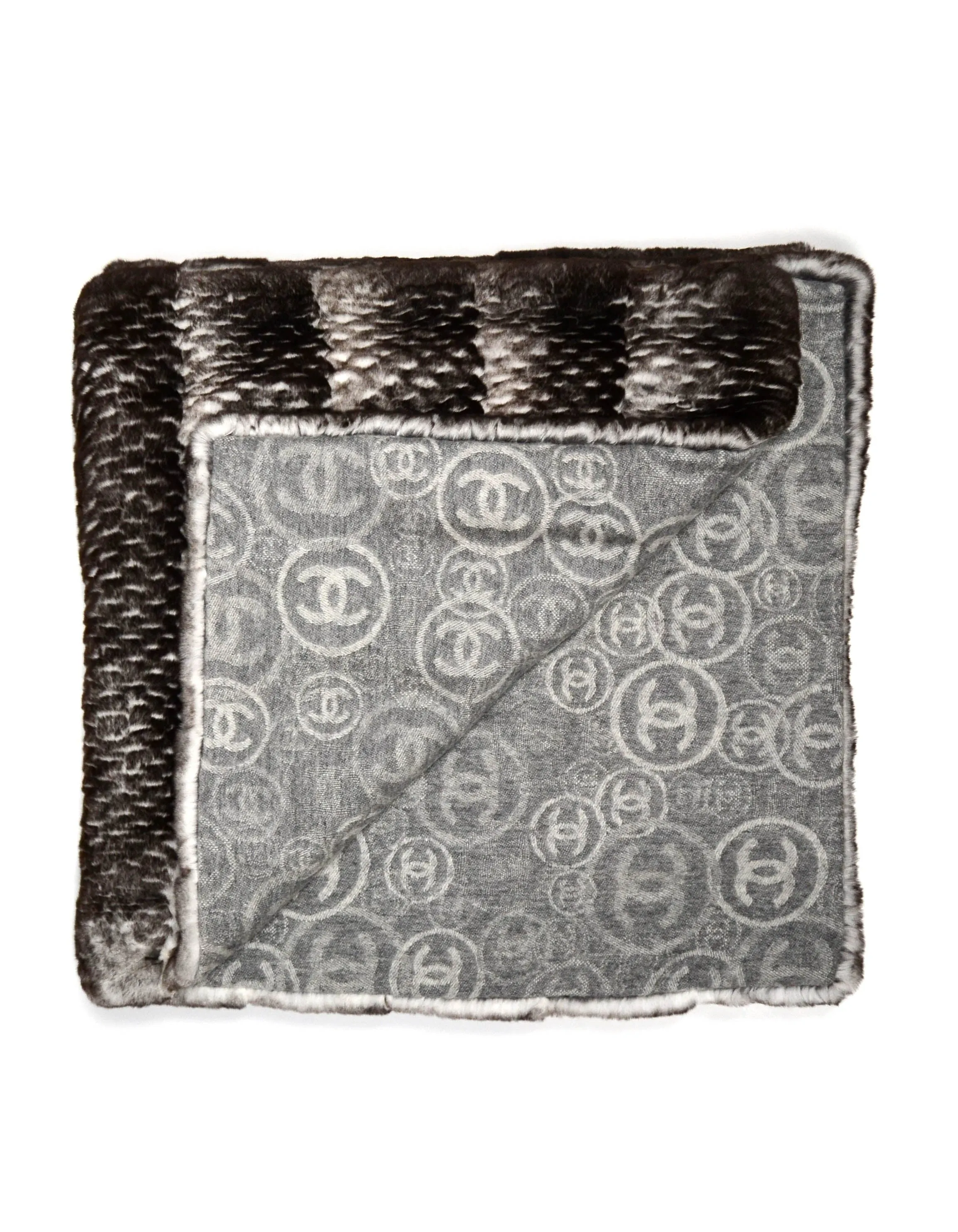 Chanel 78.5" Orylag Rabbit Fur & Cashmere Stole/Throw