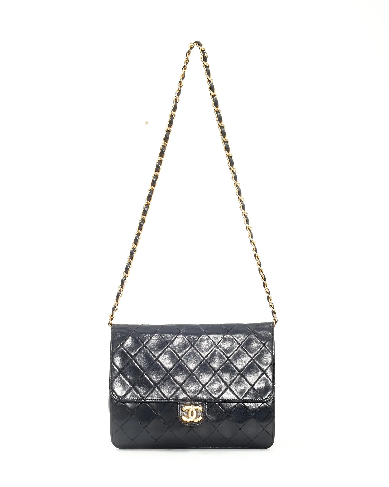 Chanel Black Lambskin Vintage Coco Flap Chain Bag