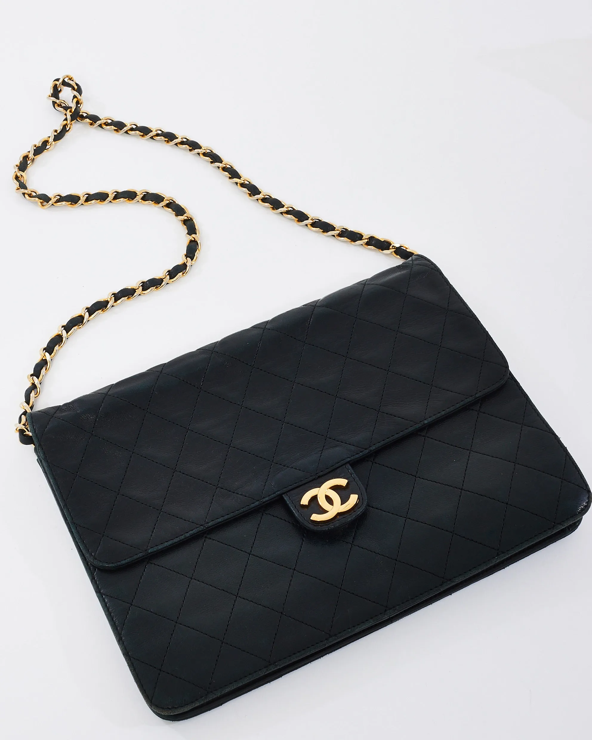 Chanel Vintage Black Quilted Lambskin Leather Single Flap Bag