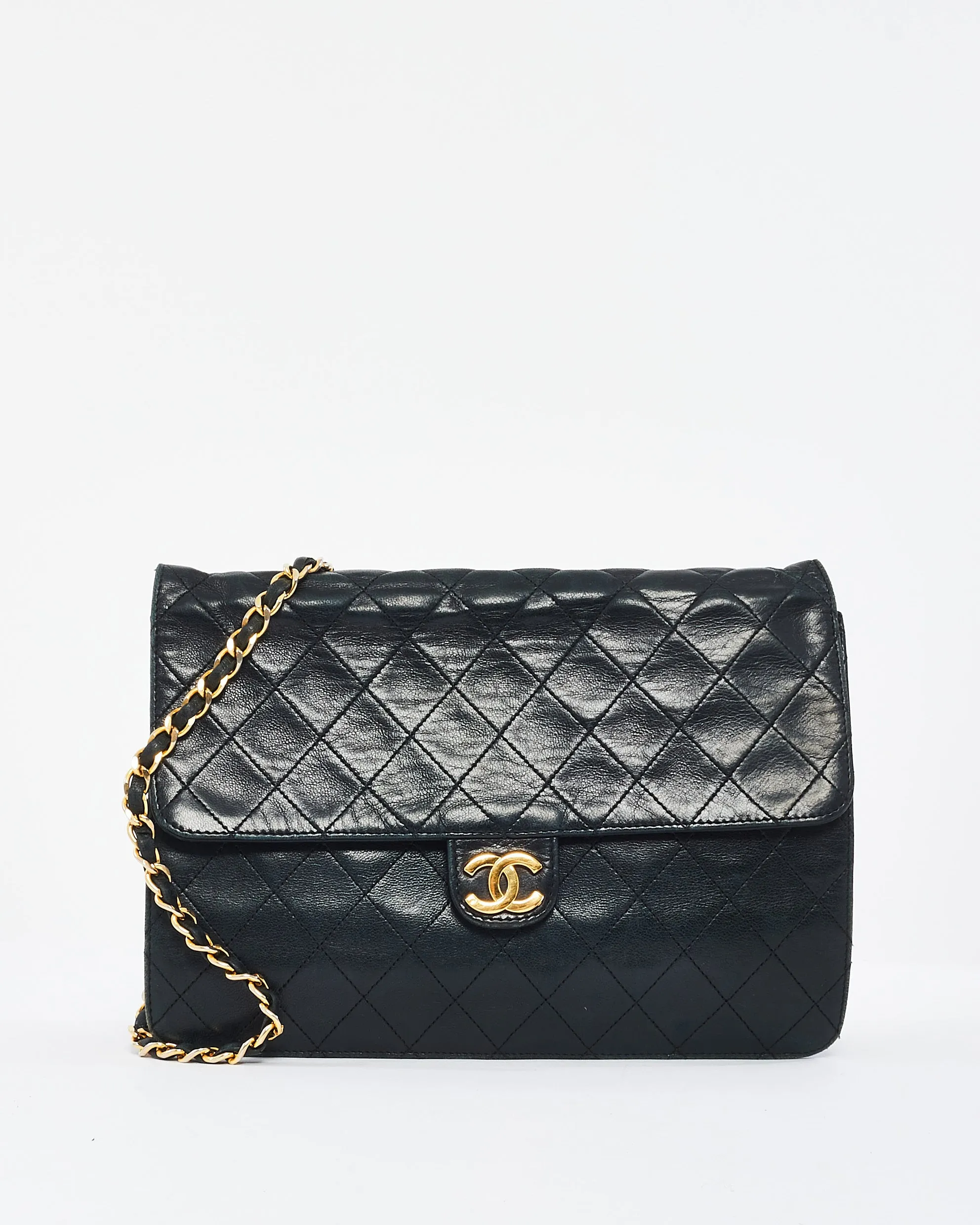 Chanel Vintage Black Quilted Lambskin Leather Single Flap Bag