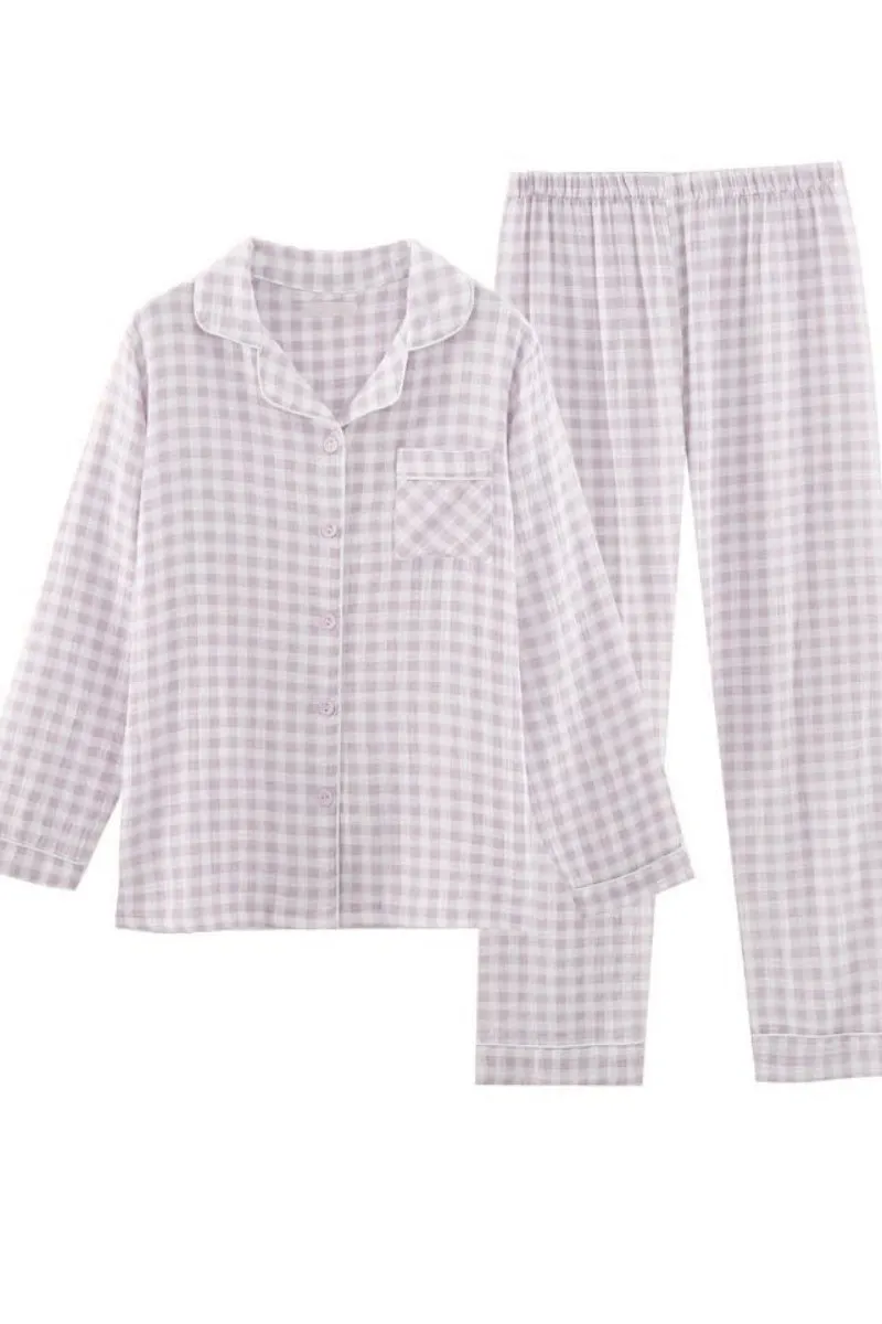 Chouyatou Cotton Pajama Sets Long Sleeve Button Down Shirt and Pants Sleepwear 2 Piece Gingham Pj Set