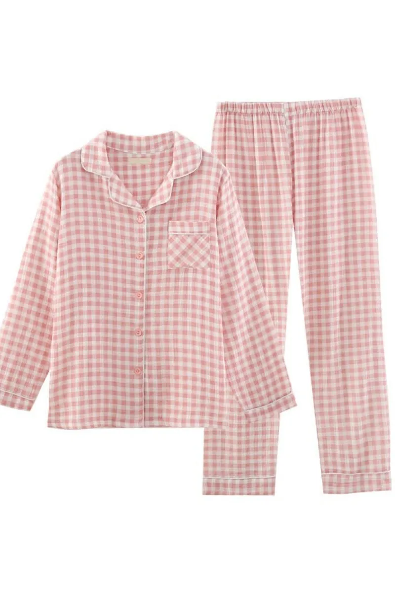 Chouyatou Cotton Pajama Sets Long Sleeve Button Down Shirt and Pants Sleepwear 2 Piece Gingham Pj Set