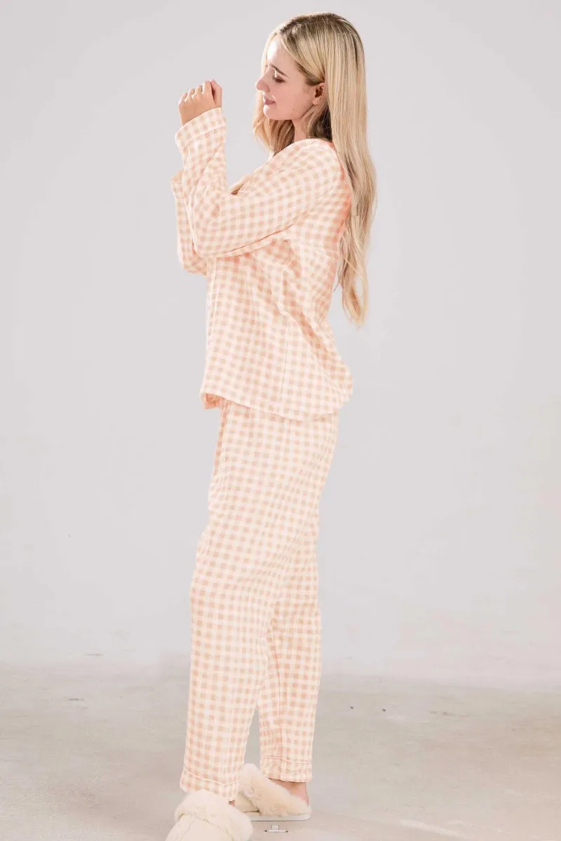 Chouyatou Cotton Pajama Sets Long Sleeve Button Down Shirt and Pants Sleepwear 2 Piece Gingham Pj Set