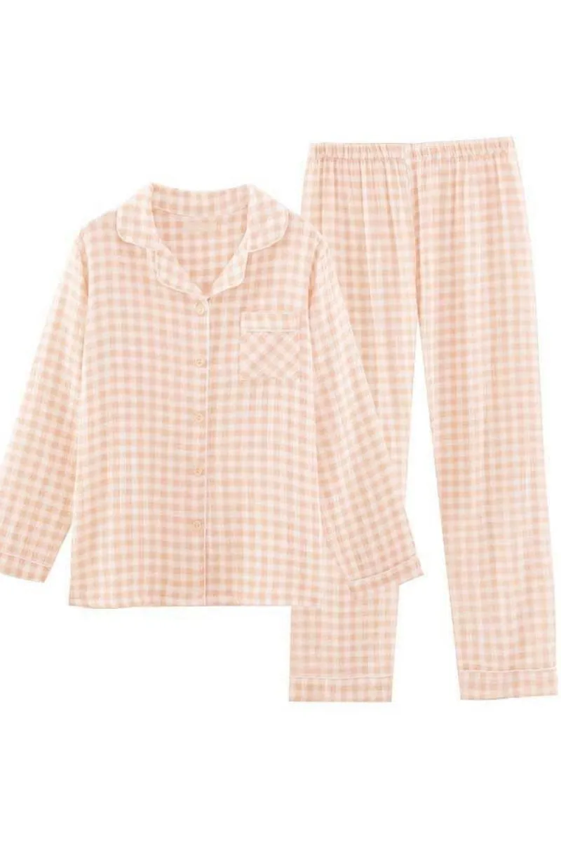 Chouyatou Cotton Pajama Sets Long Sleeve Button Down Shirt and Pants Sleepwear 2 Piece Gingham Pj Set