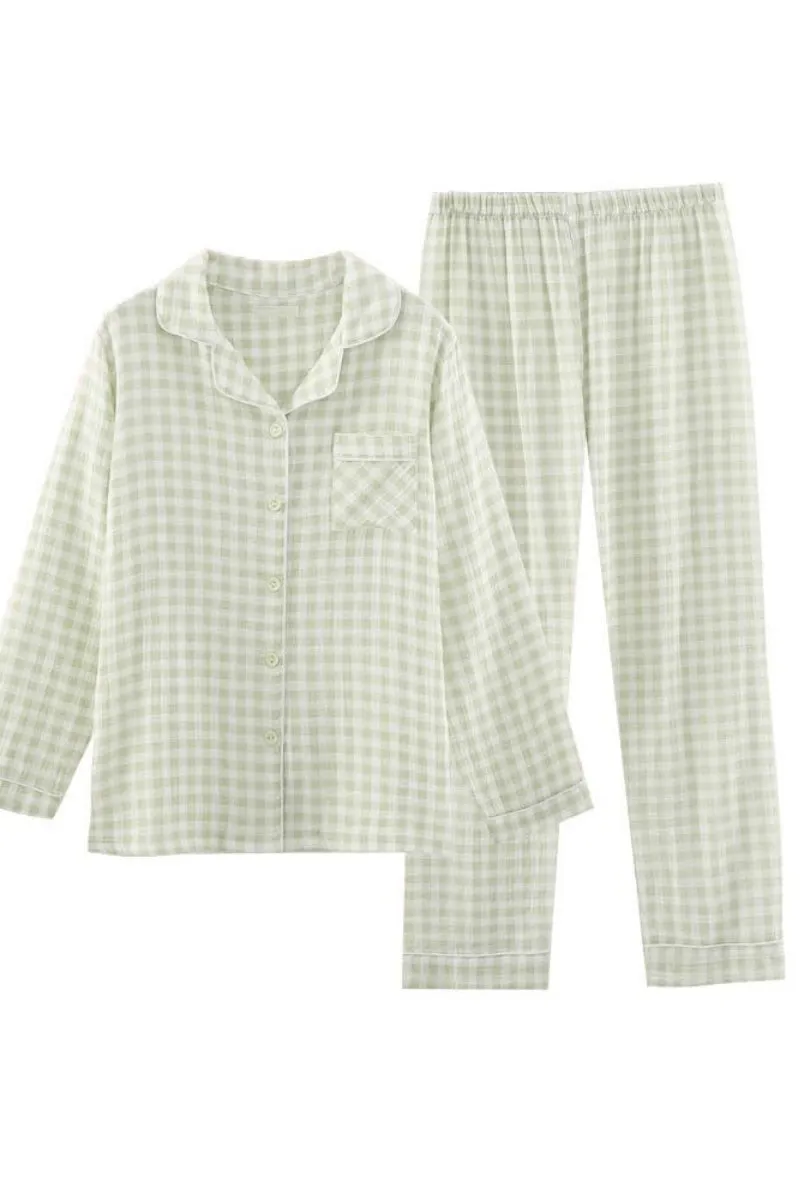 Chouyatou Cotton Pajama Sets Long Sleeve Button Down Shirt and Pants Sleepwear 2 Piece Gingham Pj Set