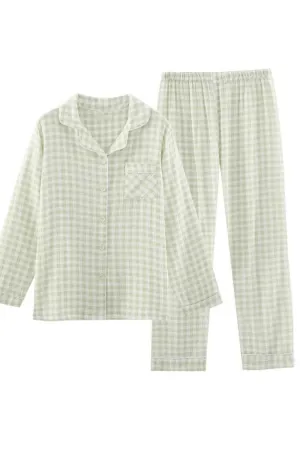 Chouyatou Cotton Pajama Sets Long Sleeve Button Down Shirt and Pants Sleepwear 2 Piece Gingham Pj Set