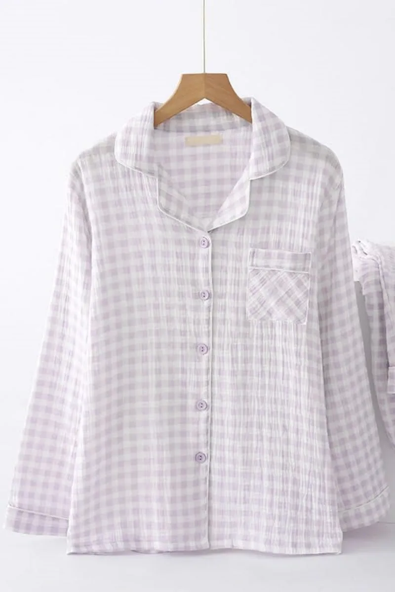 Chouyatou Cotton Pajama Sets Long Sleeve Button Down Shirt and Pants Sleepwear 2 Piece Gingham Pj Set