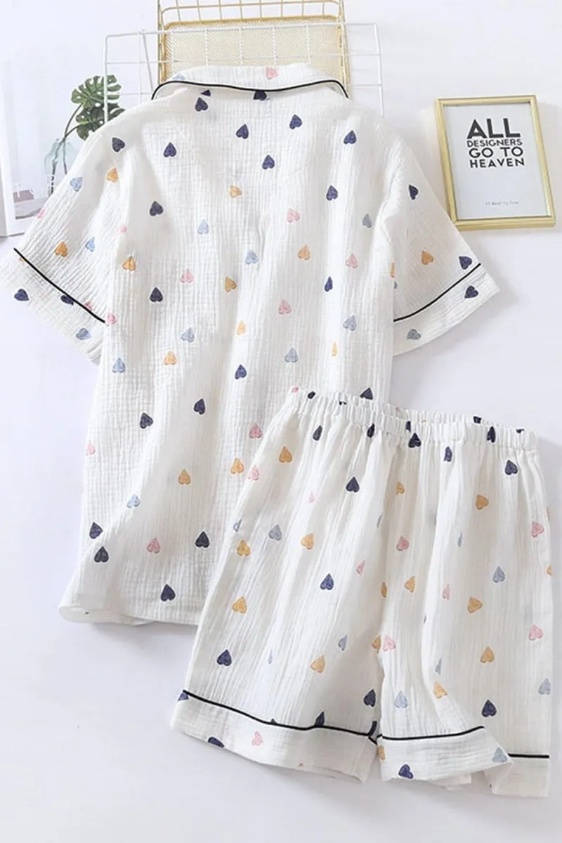 Chouyatou Womens Cute Pajama Set Short Sleeve Button Up Shirt and Shorts 2 Piece Cotton Pj Sets