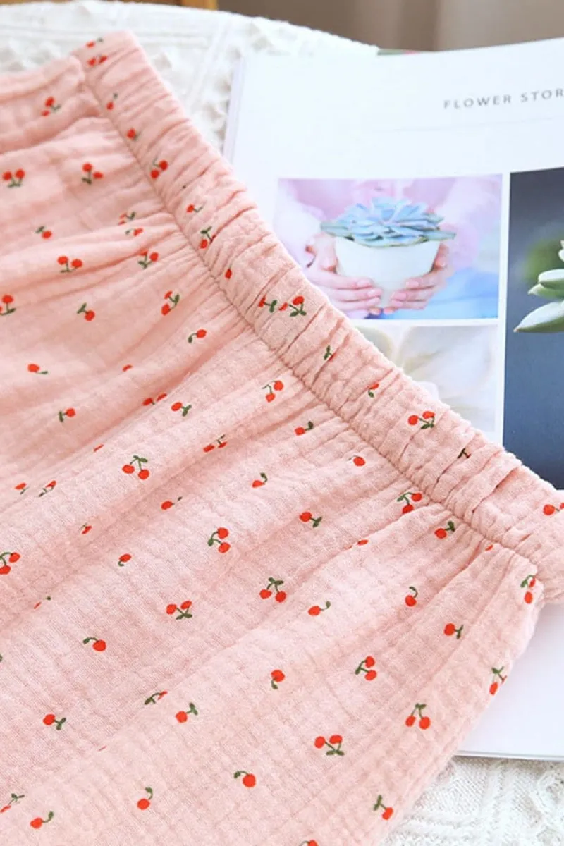 Chouyatou Womens Cute Pajama Set Short Sleeve Button Up Shirt and Shorts 2 Piece Cotton Pj Sets