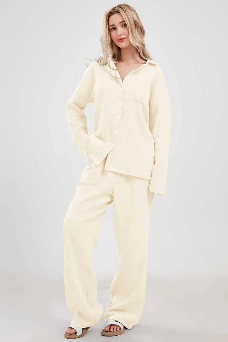 Chouyatou Womens Pajama Sets Cotton Pj Set Cute Heart Print Long Sleeve Button Down Shirt With Long Pants