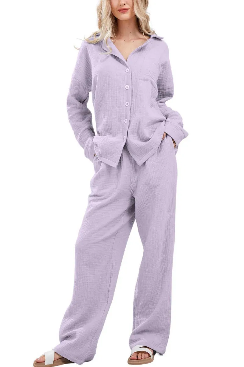 Chouyatou Womens Pajama Sets Cotton Pj Set Cute Heart Print Long Sleeve Button Down Shirt With Long Pants