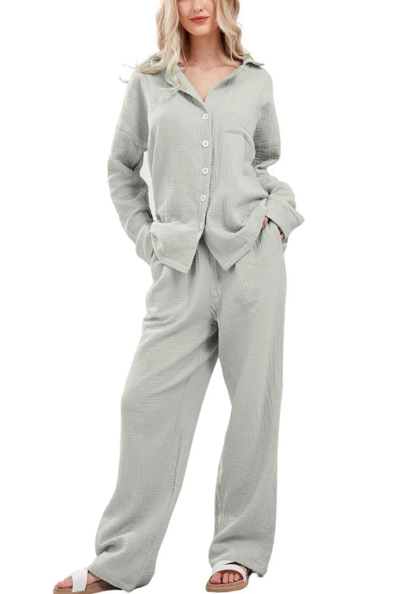 Chouyatou Womens Pajama Sets Cotton Pj Set Cute Heart Print Long Sleeve Button Down Shirt With Long Pants