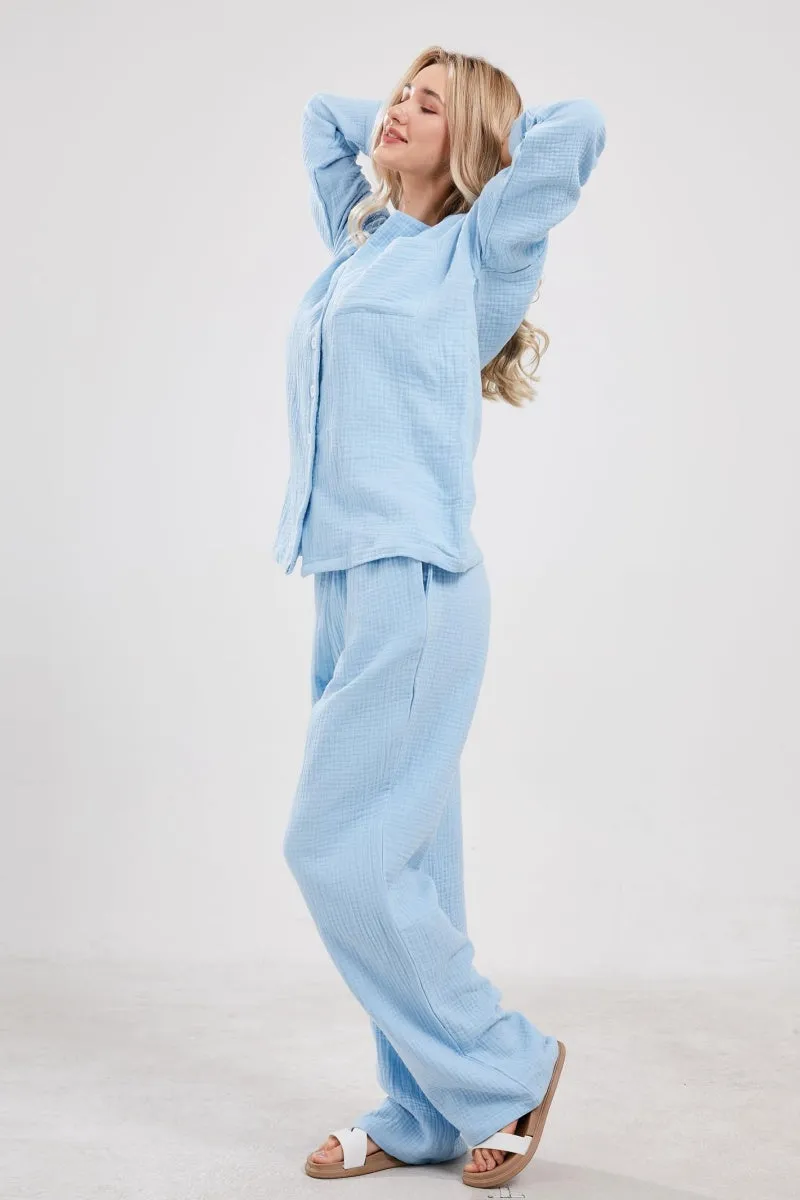 Chouyatou Womens Pajama Sets Cotton Pj Set Cute Heart Print Long Sleeve Button Down Shirt With Long Pants