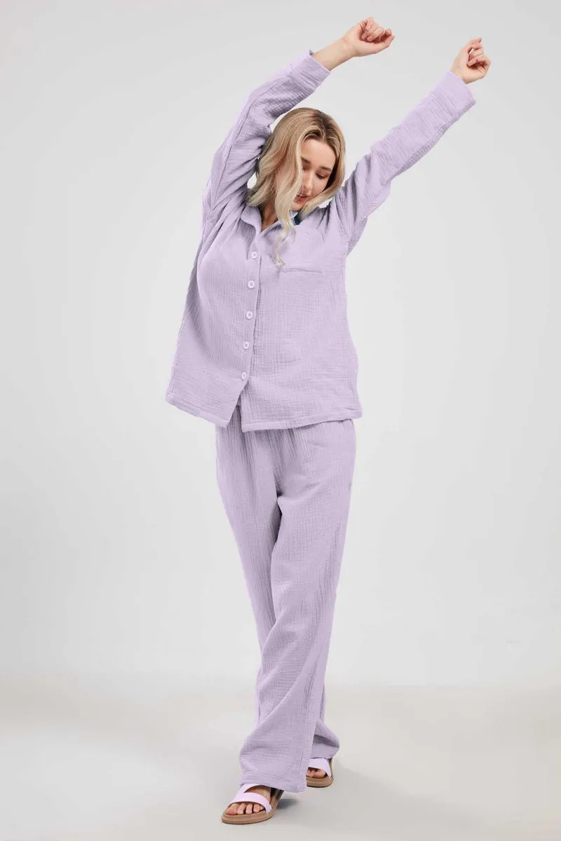 Chouyatou Womens Pajama Sets Cotton Pj Set Cute Heart Print Long Sleeve Button Down Shirt With Long Pants