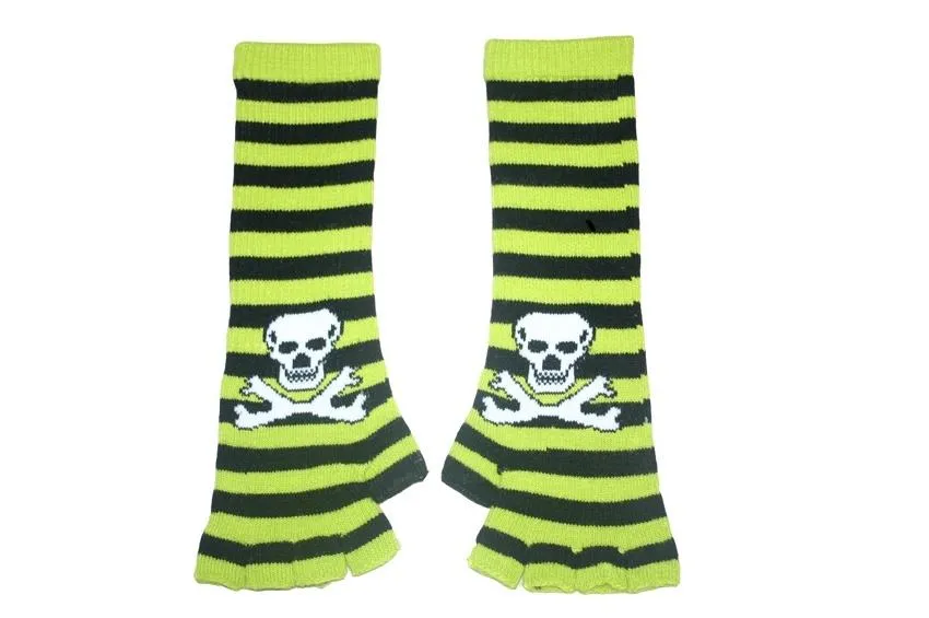 Copy of Black and Green Skull Arm Length Fingerless Gloves