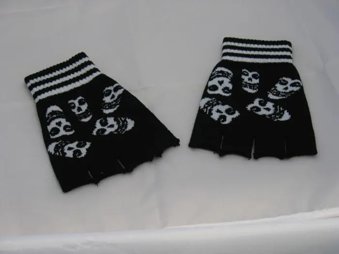 Copy of Black and White Ghoul Faces Fingerless Gloves