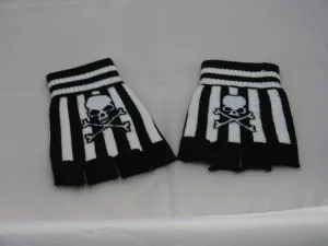 Copy of Black and White Striped Skull Fingerless Gloves