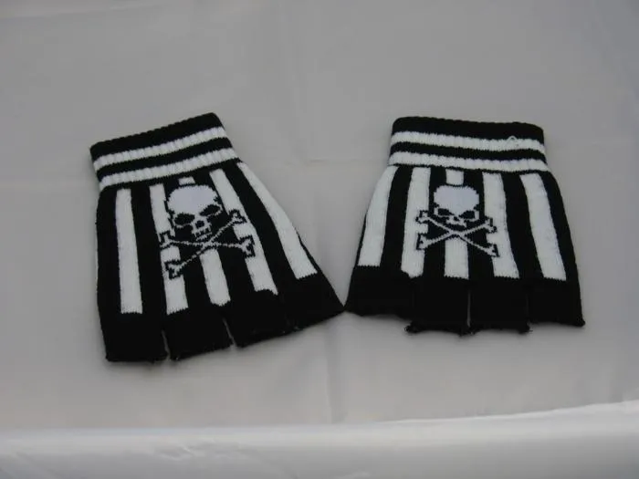 Copy of Black and White Striped Skull Fingerless Gloves