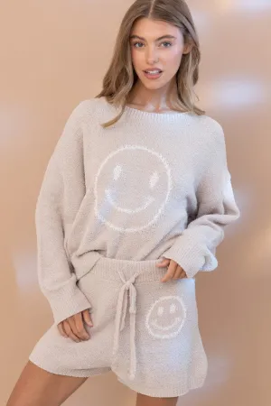 Cozy Soft Top and Shorts Set with Smiley Face