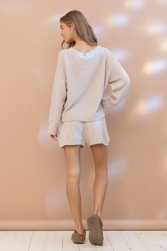 Cozy Soft Top and Shorts Set with Smiley Face