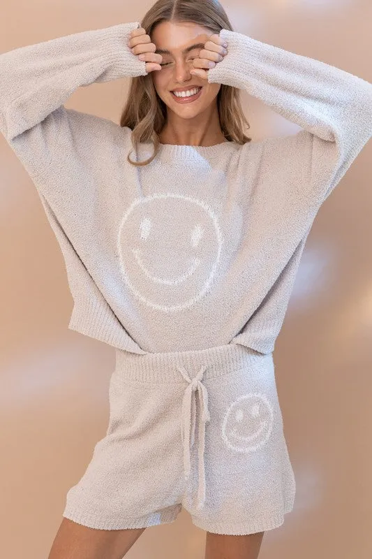 Cozy Soft Top and Shorts Set with Smiley Face