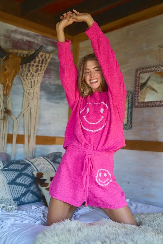 Cozy Soft Top and Shorts Set with Smiley Face