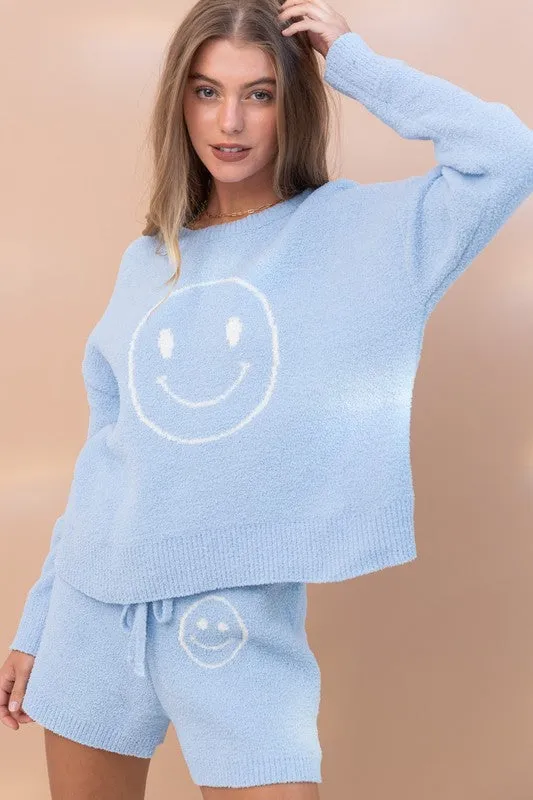 Cozy Soft Top and Shorts Set with Smiley Face