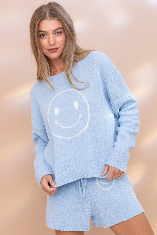 Cozy Soft Top and Shorts Set with Smiley Face