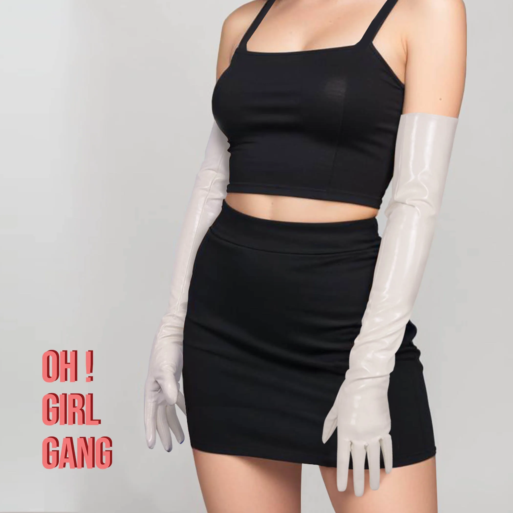 Cream Opera Patent PU leather Gloves in all lengths