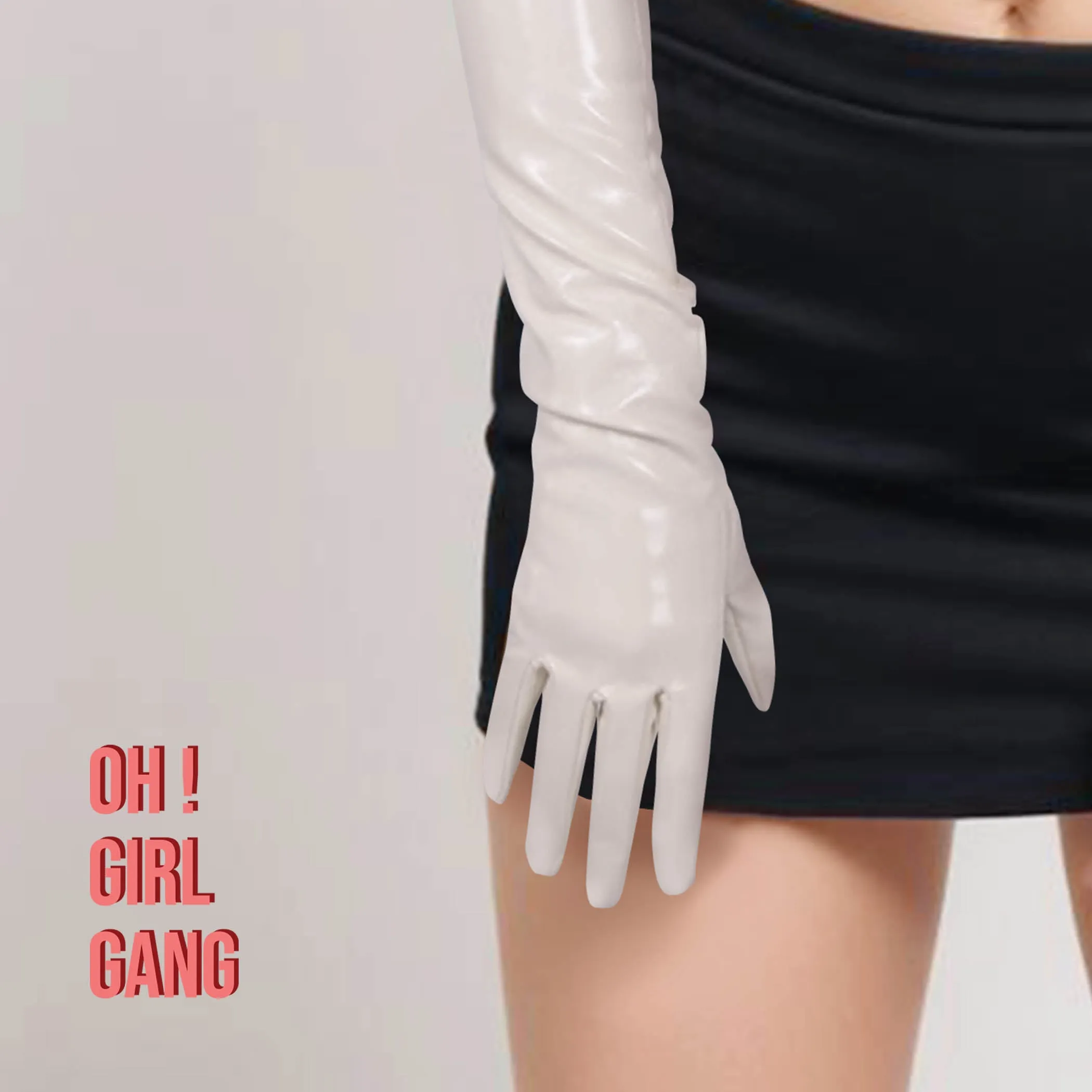Cream Opera Patent PU leather Gloves in all lengths