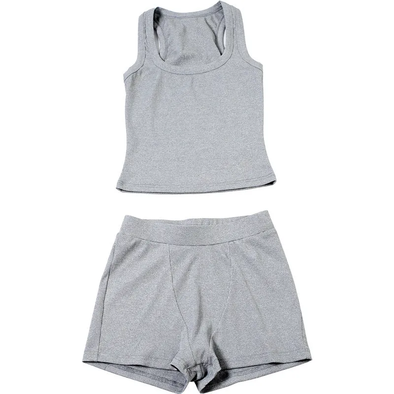 Crew Neck Tank Top and Matching Shorts Set