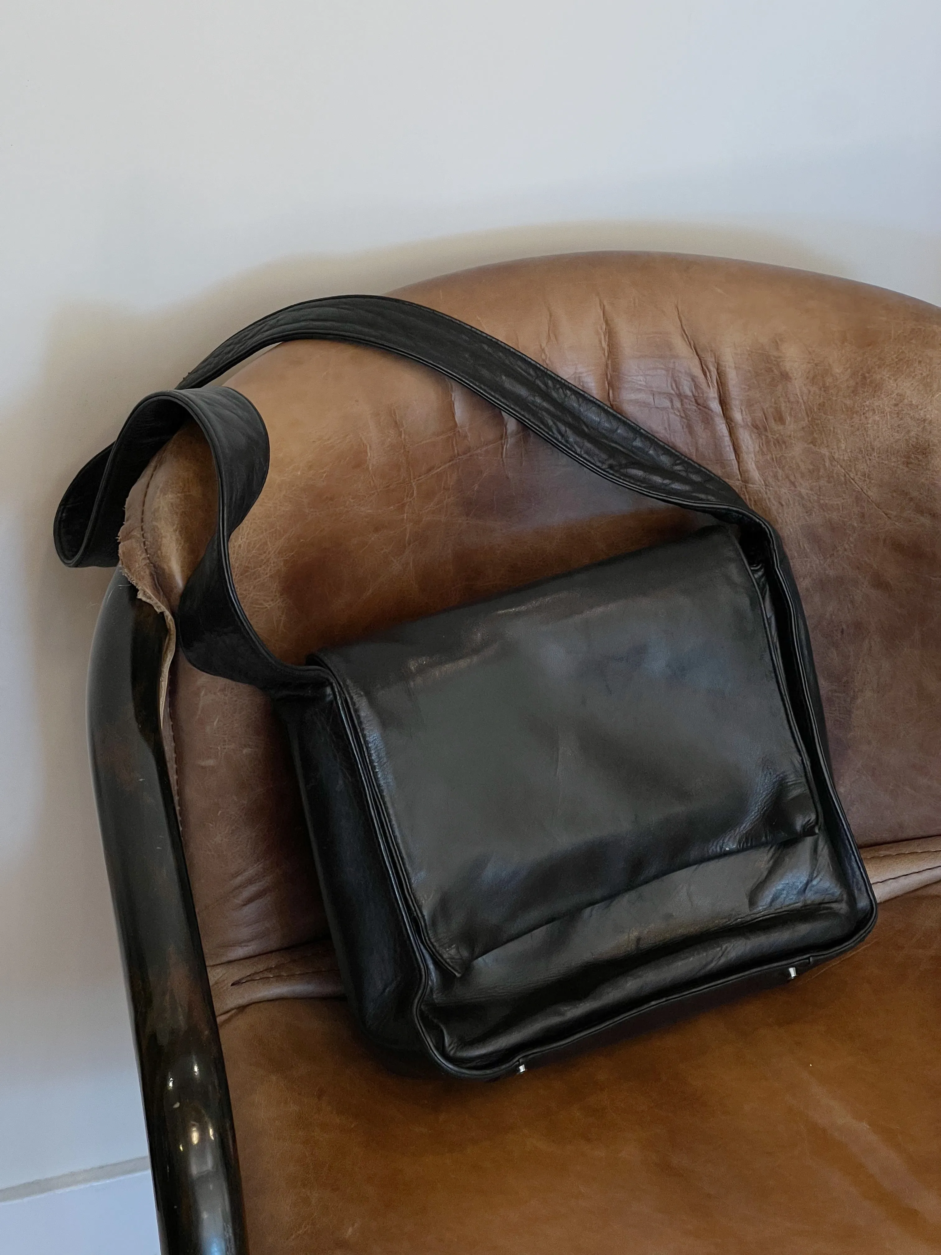 Danier Square Leather Messenger Style Bag