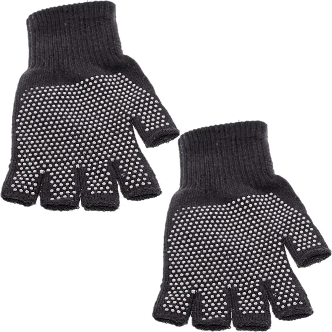 Dark Gray Dotted Fingerless Mitten Gloves
