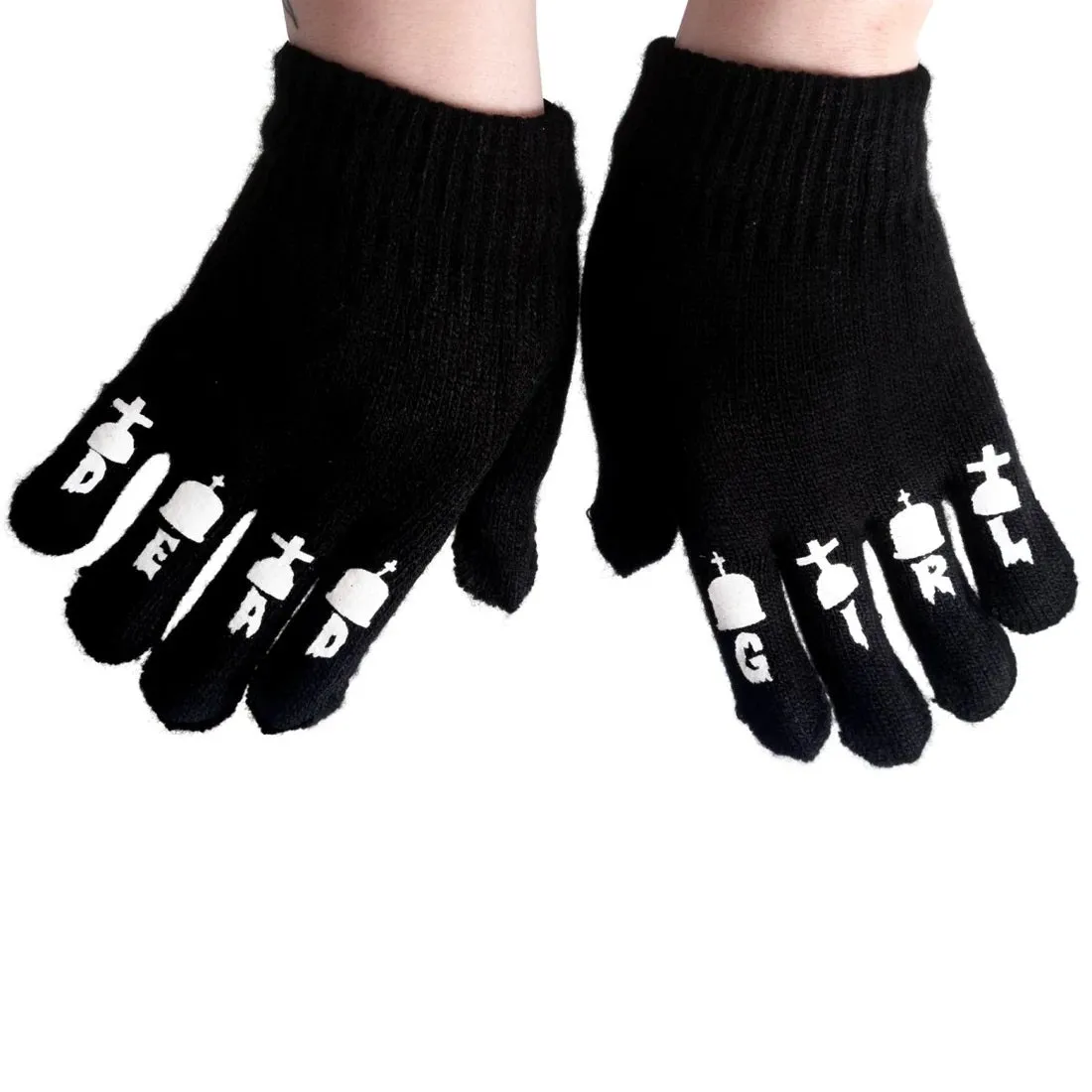 Dead Girl Finger Tattoo Winter Knit Gloves