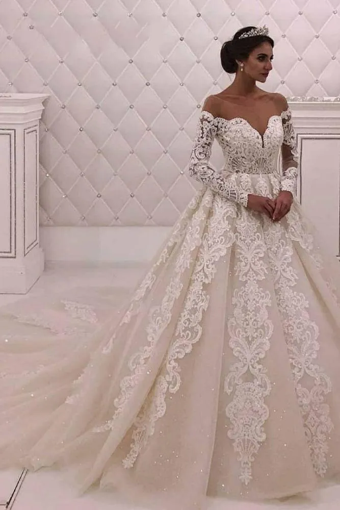 Designer Off theshoulder Lace Princess White wedding dress
