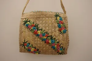 Diagonal Blooms Raffia Vintage Bag