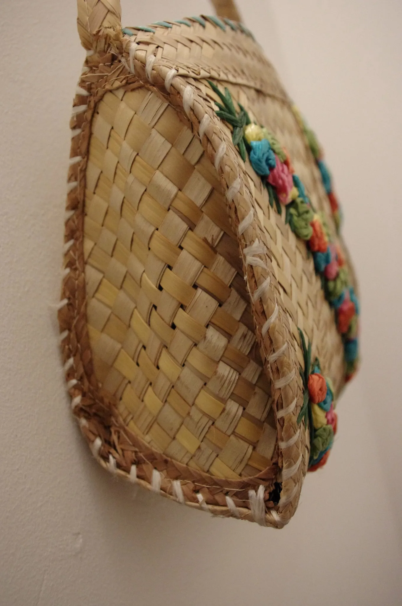 Diagonal Blooms Raffia Vintage Bag