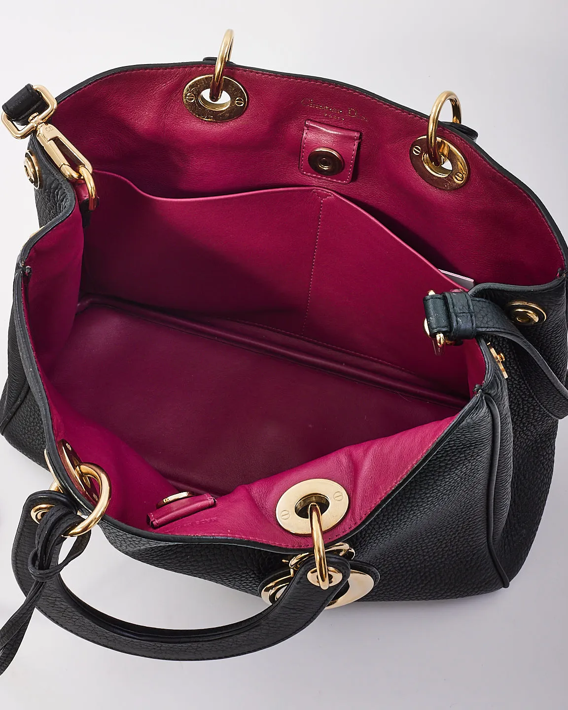 Dior Black Pebbled Leather Diorissimo Bag with Strap