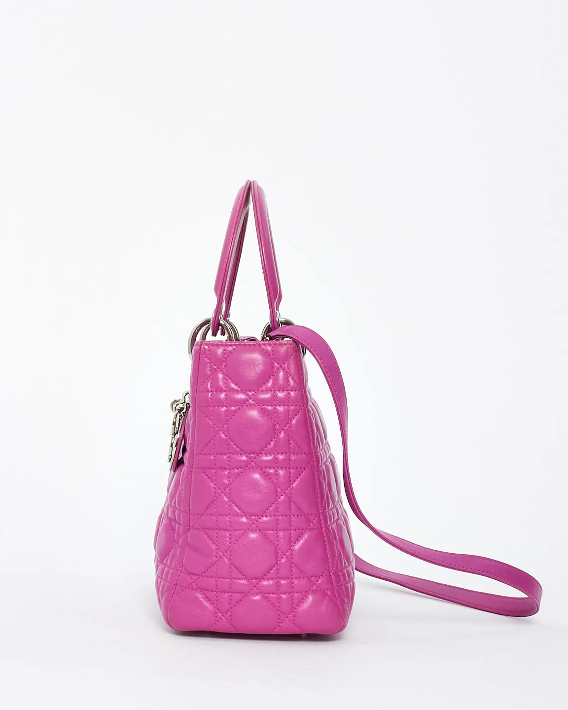 Dior Fushia Cannage Leather Medium Lady Dior