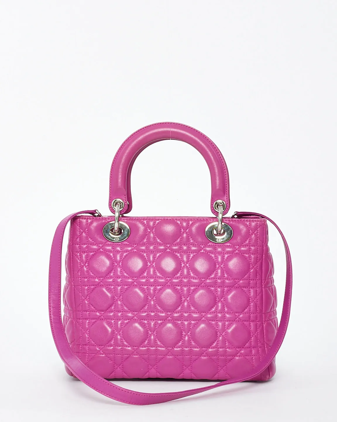 Dior Fushia Cannage Leather Medium Lady Dior
